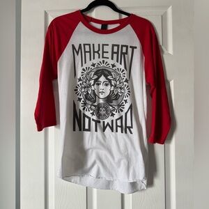 Obey Vintage baseball ¾ sleeve tee Make Art not War unisex tee large
